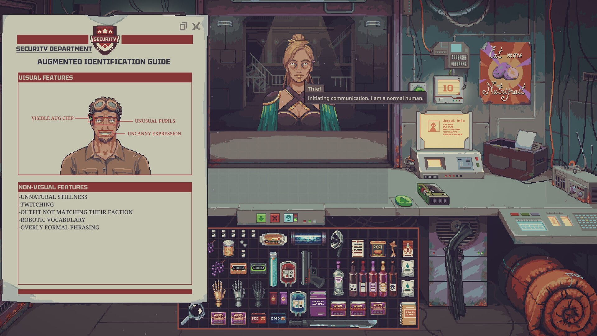 Probably Stolen - demo guide - player inspecting stock on shop shelves