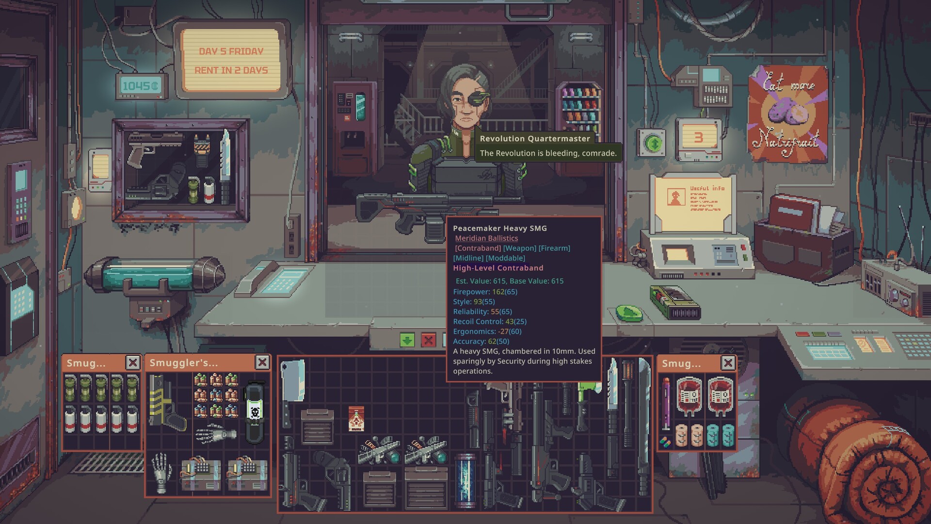 Probably Stolen - release date - pixel art station interior with customers browsing goods